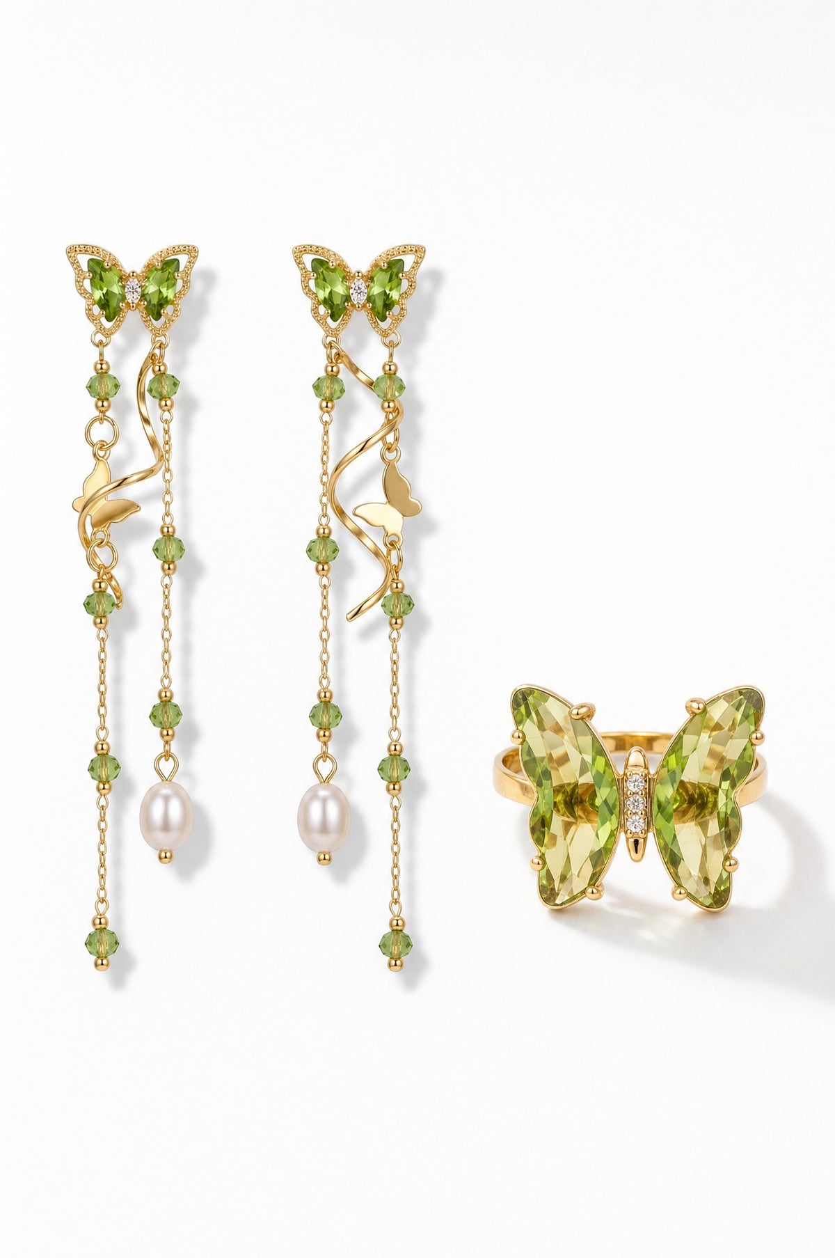 Nabi Pair, Fern — the earrings and the ring together