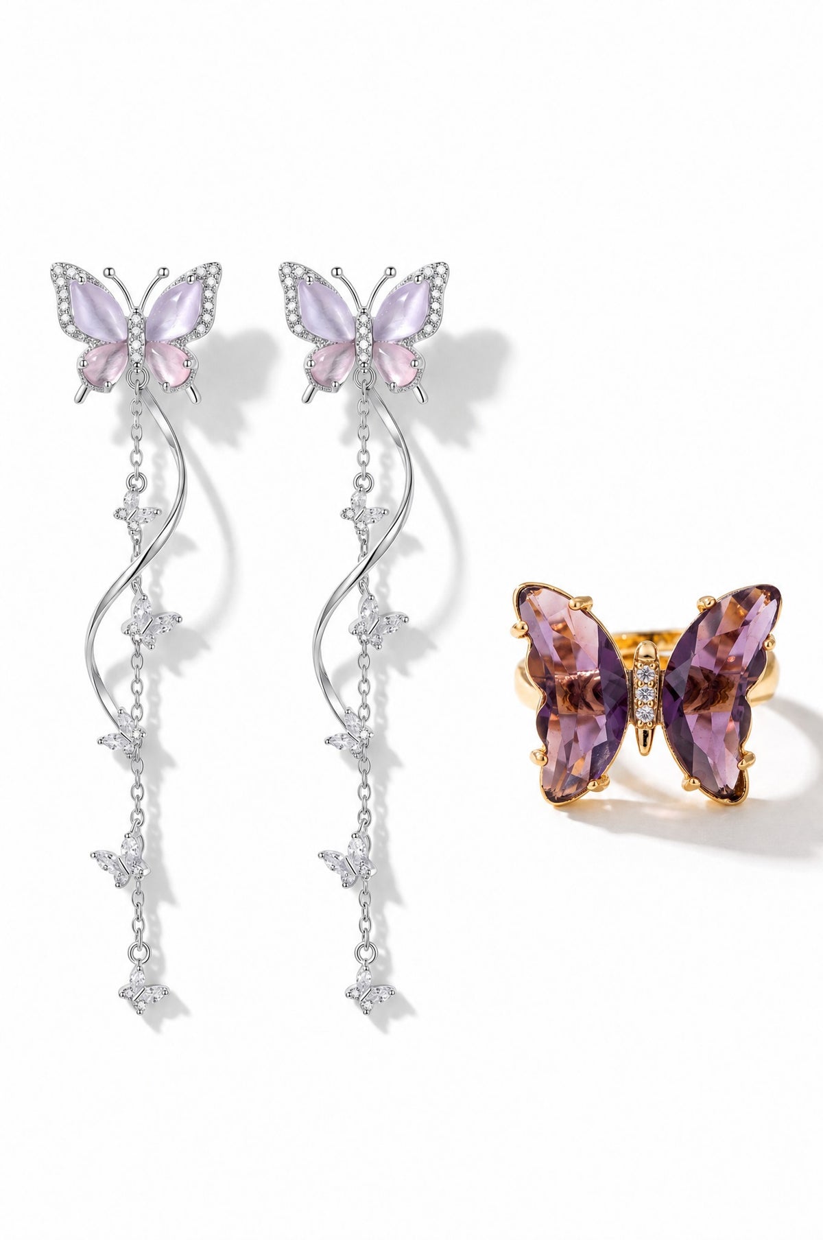 Nabi Pair, Violet — the earrings and the ring together